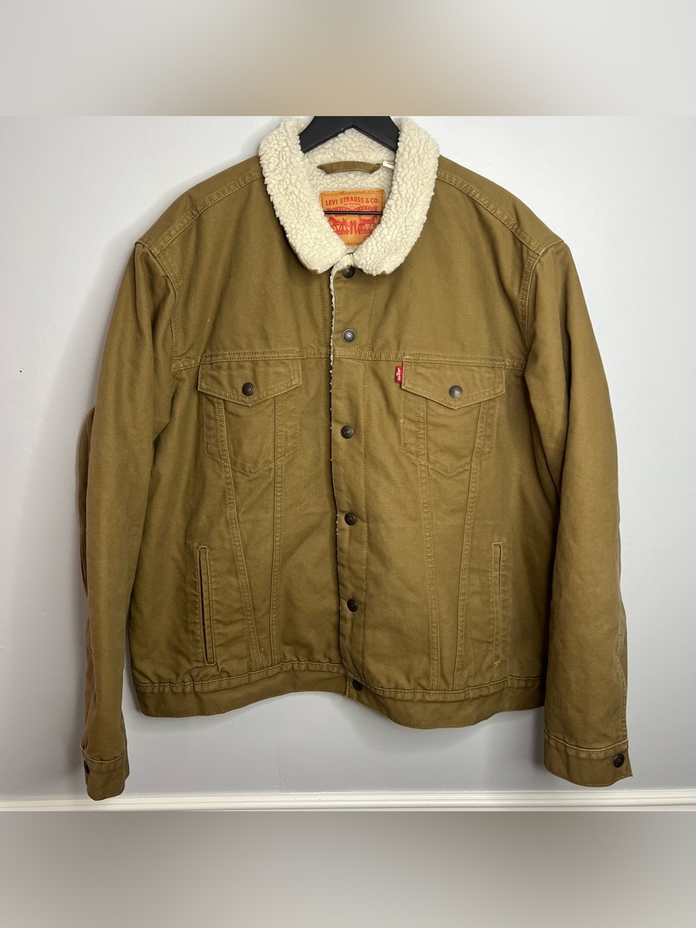 Levi’s Sherpa Trucker Canvas Jacket Mens XL Brown